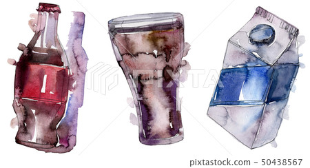 Fresh and cold soft drinks. Watercolor background illustration set. Isolated beverage illustration 50438567