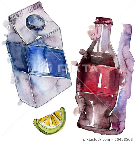 Fresh and cold soft drinks. Watercolor background illustration set. Isolated beverage illustration Fresh and cold soft drinks. Watercolor background illustration set. Isolated beverage illustration 50438568