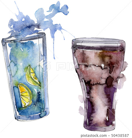 Fresh and cold soft drinks. Watercolor background illustration set. Isolated beverage illustration Fresh and cold soft drinks. Watercolor background illustration set. Isolated beverage illustration 50438587