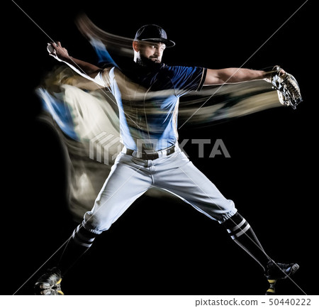 baseball player man isolated black background light painting baseball player man isolated black background light painting 50440222