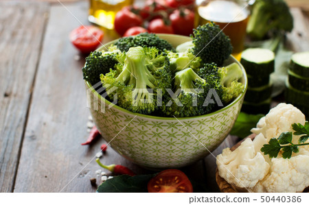Fresh green broccoli and vegetables 50440386