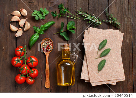 Whole wheat lasagna sheets and ingredients Whole wheat lasagna sheets and ingredients 50440514