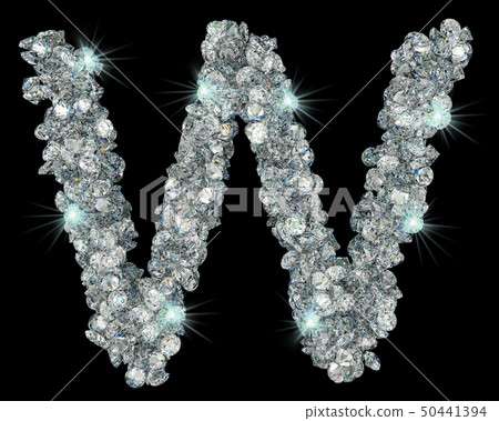 Letter W from diamonds. 3D rendering Letter W from diamonds. 3D rendering 50441394