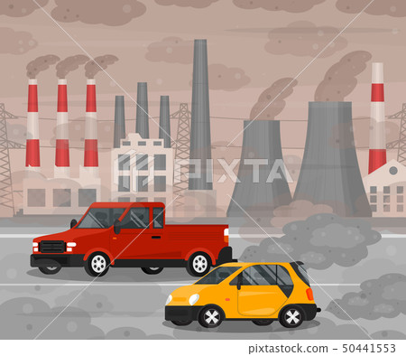 Cartoon Car Air Pollution Concept Card Poster. Vector Cartoon Car Air Pollution Concept Card Poster. Vector 50441553