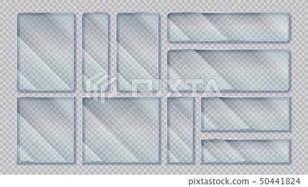 Realistic transparent banners. Window glass frames with glare reflection effect, acrylic isolated 50441824