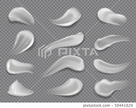 Cream smears. White cosmetic lotion isolated drops, creamy body gel, skin care facial cream. Vector 50441829