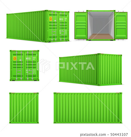 Realistic set of bright green cargo containers. - Stock Illustration ...