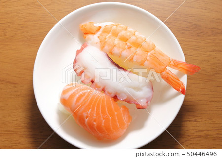Nigiri Sushi 3 Nuki. (Salmon, octopus, shrimp) 50446496