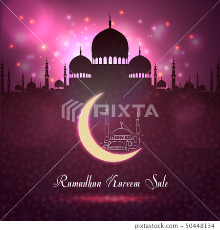 Ramadan Kareem sale with Mosque silhouette at nigh Ramadan Kareem sale with Mosque silhouette at nigh 50448134