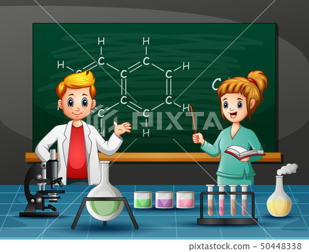 Science teacher with a Students in laboratory room 50448338
