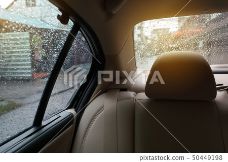 back seat inside vehicle car with rain drop back seat inside vehicle car with rain drop 50449198