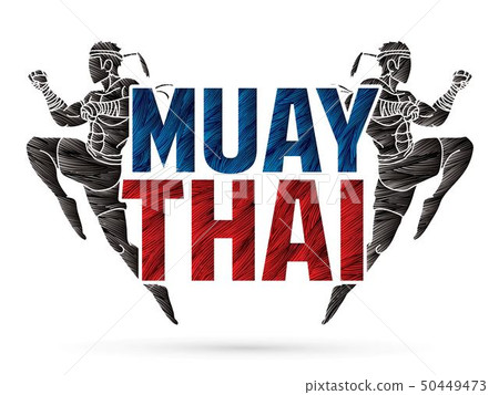 Muay Thai action , Thai boxing jumping to attack   50449473