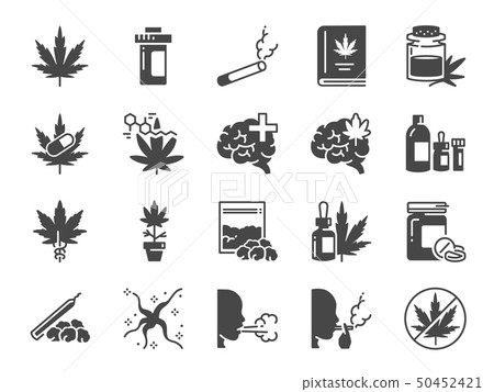 Cannabidiol icon set. Cannabidiol icon set. 50452421
