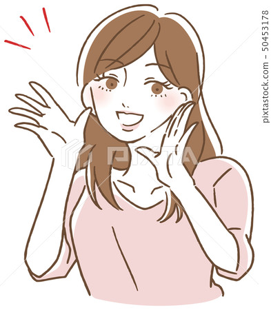 Cheering point woman illustration - Stock Illustration [50453178] - PIXTA