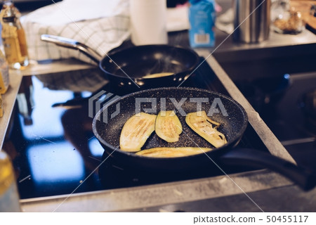 Fried eggplant on the frying pan Fried eggplant on the frying pan 50455117