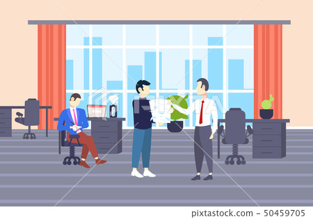 overworked businessman carrying stack of paper documents to businessman boss paperwork deadline 50459705