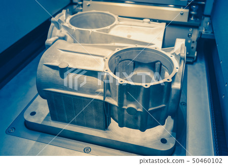Model with supports created in laser sintering machine stays in working chamber Model with supports created in laser sintering machine stays in working chamber 50460102