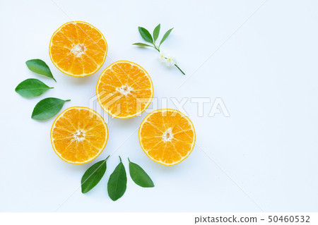 High vitamin C, Orange fruits with leaves on white 50460532