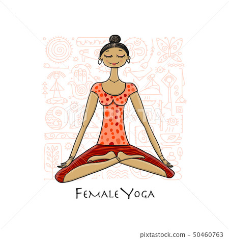 Young girl in lotus position. Padmasana women meditation. Sketch for your design Young girl in lotus position. Padmasana women meditation. Sketch for your design 50460763