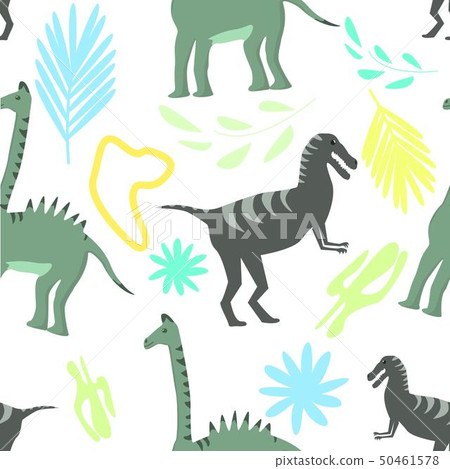 Seamless pattern of dinosaurs on colorful floral background vector illustration 50461578