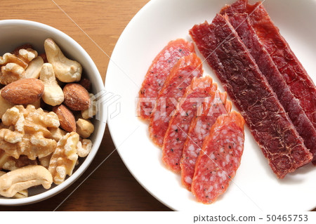 各種小吃。 （混合堅果，牛肉乾，乾香腸） 50465753