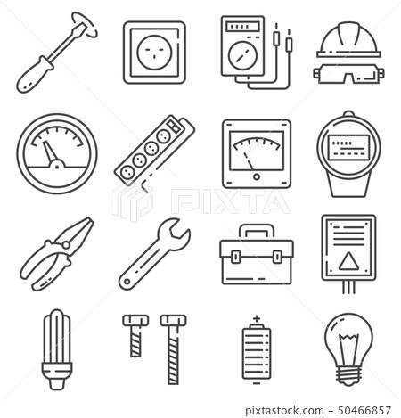 Vector Electricity outline icons set on white 50466857