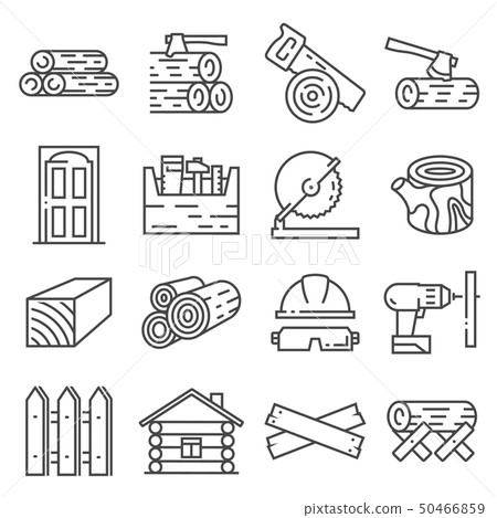 Timber industry icon set. Lline style collection 50466859