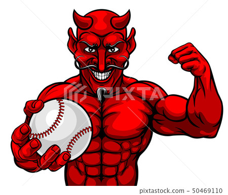 Devil Baseball Sports Mascot Holding Ball 50469110