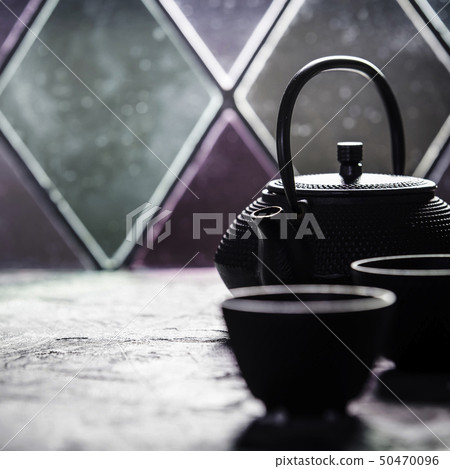 Tea composition near the old window, space for text. 50470096