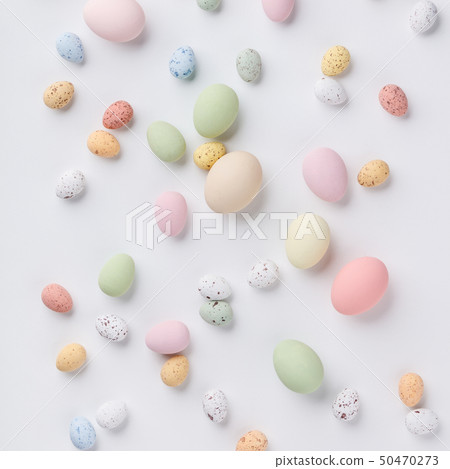 Easter composition on white backgrount, top view Easter composition on white backgrount, top view 50470273