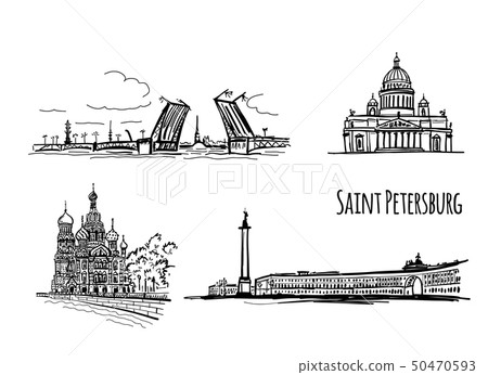 Symbols of Saint Petersburg, Russia. Sketch for your design 50470593