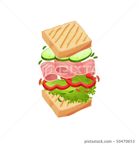 Sandwich on square toasts with bacon. Vector illustration on white background. Sandwich on square toasts with bacon. Vector illustration on white background. 50470653