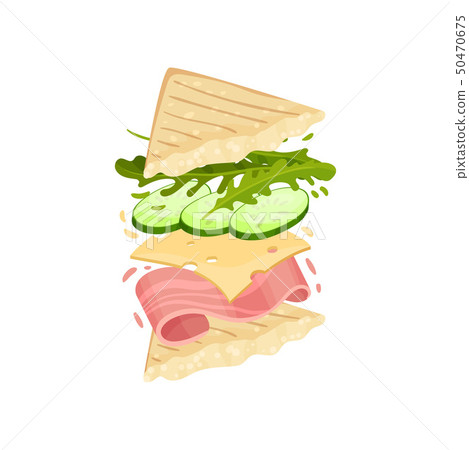 Sandwich on a triangular toast. Vector illustration on white background. Sandwich on a triangular toast. Vector illustration on white background. 50470675