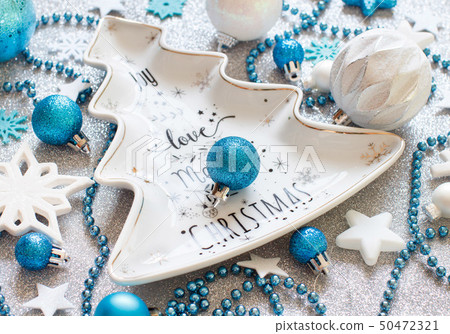 Silver and turquoise Christmas decorations Silver and turquoise Christmas decorations 50472321