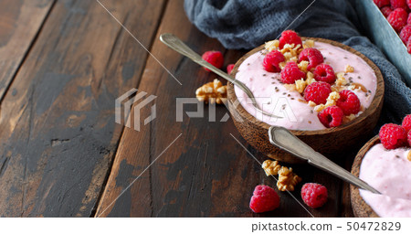 Raspberries smoothie bowls 50472829