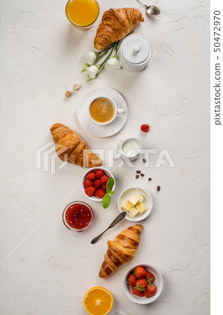 Continental breakfast captured from above, flat lay, top view 50472970