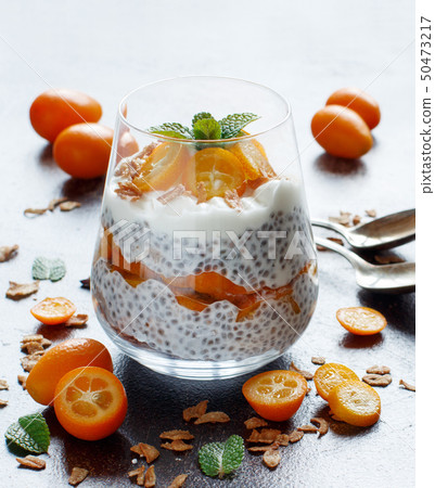Chia pudding parfait with kumquat Chia pudding parfait with kumquat 50473217