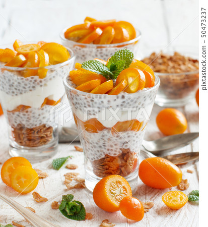 Chia pudding parfait with kumquat Chia pudding parfait with kumquat 50473237
