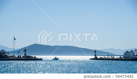 Aegina island port entrance and St Nicolaos chapel 50473492