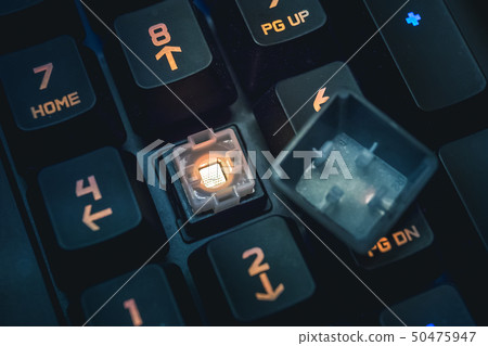 Romer-G backlit mechanical keyboard numerical buttons detail shot. 50475947
