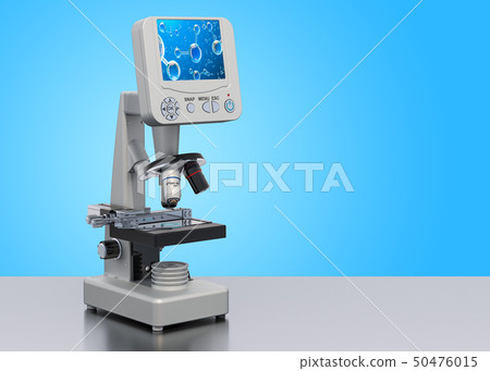 Digital microscope on the desk. 3D rendering - Stock Illustration ...