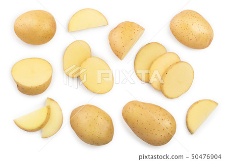 Young potato isolated on white background. Harvest new. Top view. Flat lay, Set or collection Young potato isolated on white background. Harvest new. Top view. Flat lay, Set or collection 50476904