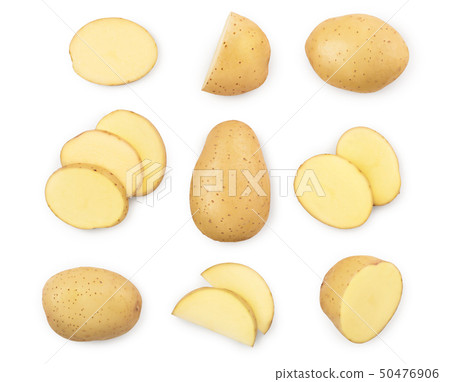 Young potato isolated on white background. Harvest new. Top view. Flat lay, Set or collection Young potato isolated on white background. Harvest new. Top view. Flat lay, Set or collection 50476906