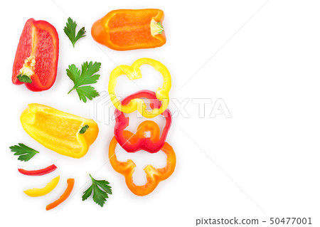 yellow orange and red sweet bell pepper isolated on white background with copy space for your text 50477001