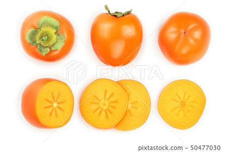 persimmon fruit isolated on white background. Top view. Flat lay pattern. Set or collection persimmon fruit isolated on white background. Top view. Flat lay pattern. Set or collection 50477030