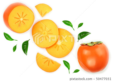 persimmon slice isolated on white background with copy space for your text. Top view. Flat lay 50477031