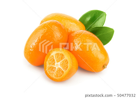 Cumquat or kumquat with half isolated on white background Cumquat or kumquat with half isolated on white background 50477032