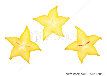 Carambola or star-fruit slice isolated on white background. Top view. Flat lay Carambola or star-fruit slice isolated on white background. Top view. Flat lay 50477043