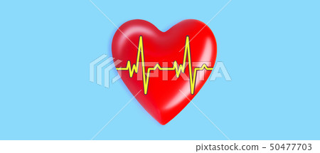 healthcare and medicine concept. close up of red heart with ecg line on blue background. 50477703