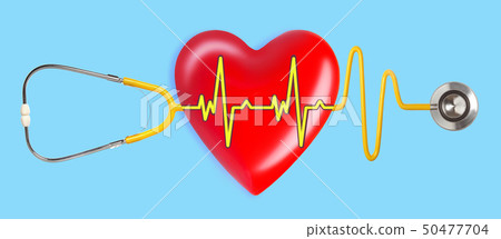 Red heart and a stethoscope on blue background. healthcare and medicine concept with red heart and 50477704